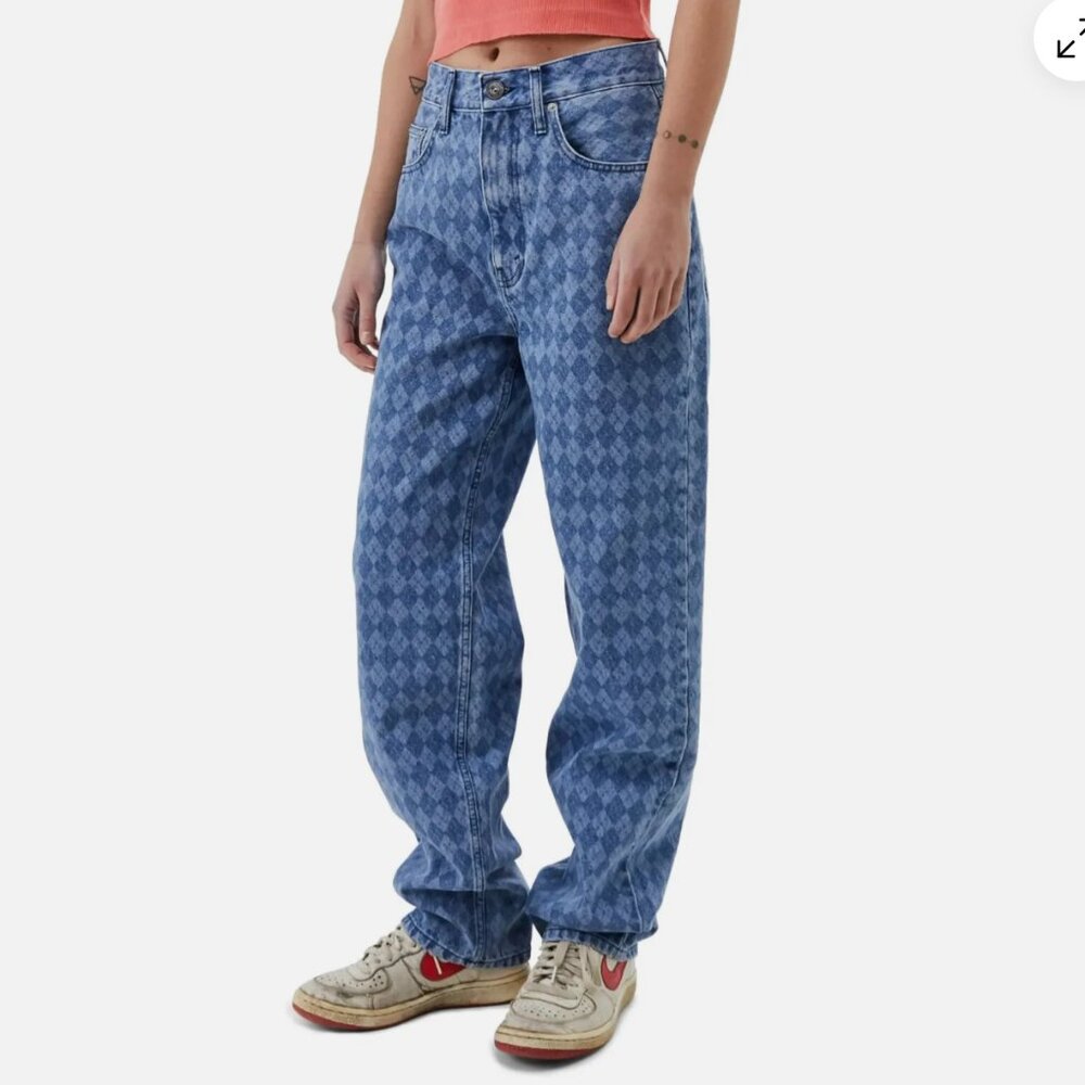 Urban Outfitters BDG Women's Blue and Navy Argyle Printed Jeans
